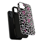 Phone Case — Black & White Cow Print with Pink Hand-Drawn Hearts