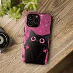 Cat Paw Pink Galaxy Phone Case — Cute Black Kitten iPhone Cover