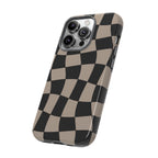 Wavy Checkerboard Phone Case — Retro Black & Beige Pattern, Durable Protective Cover