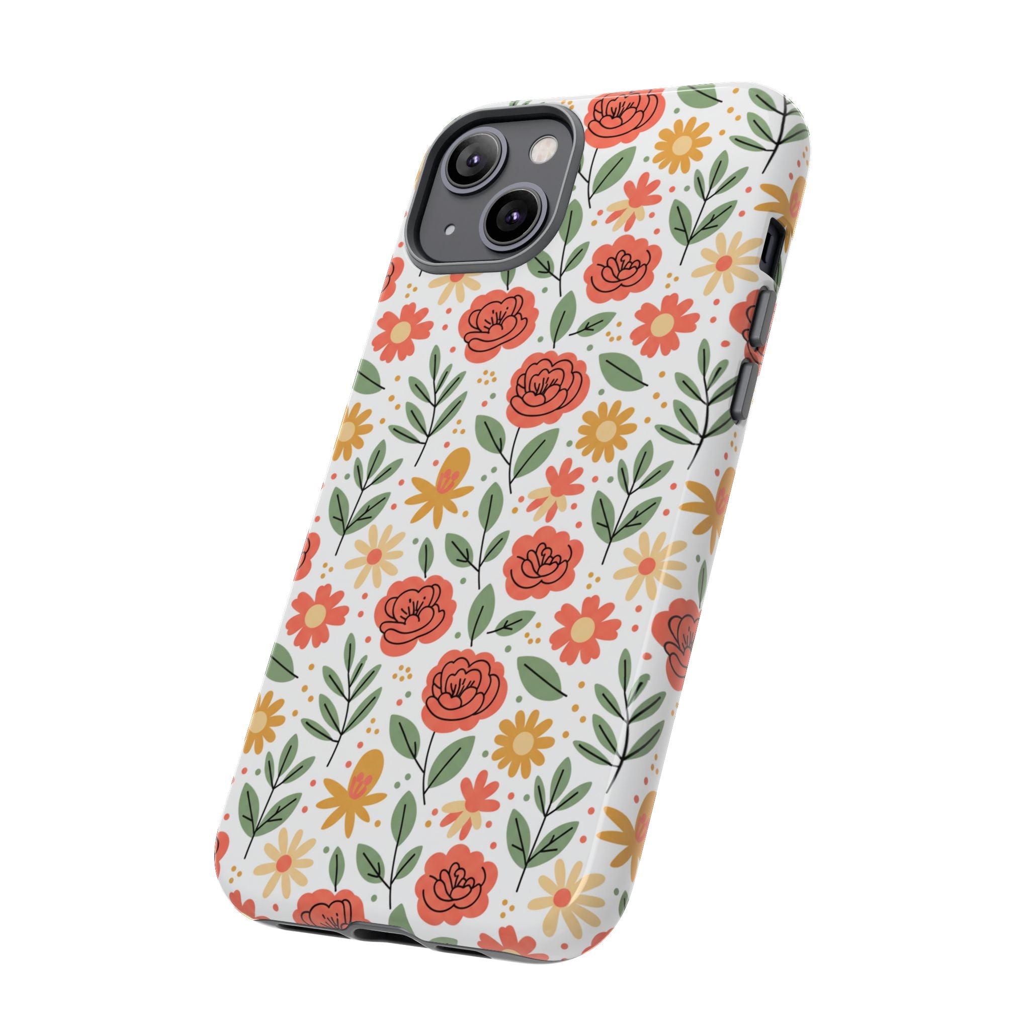 Floral Rose Pattern Tough Phone Case — Durable Garden-Inspired Protection