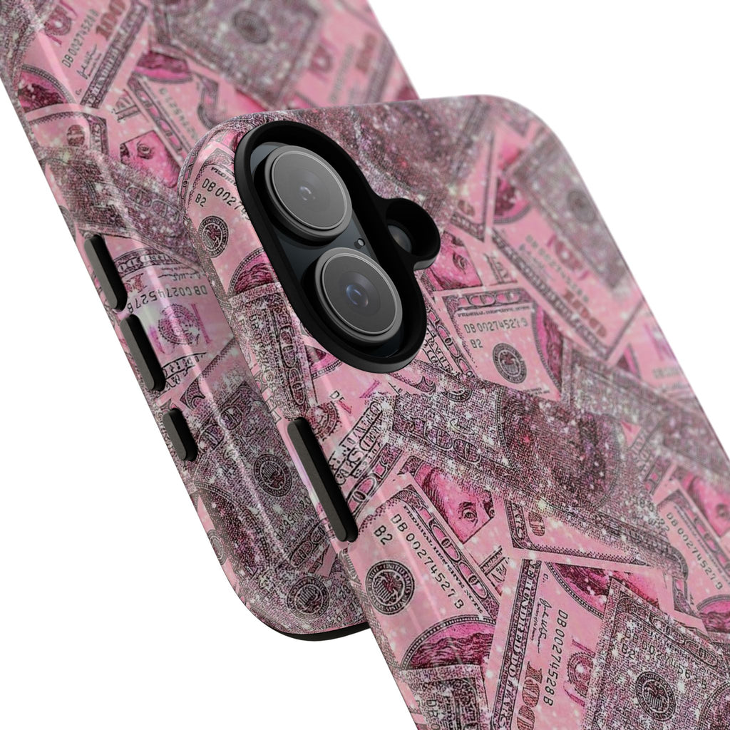 Pink Glitter Money Phone Case — Cash Pattern Protective Tough Case