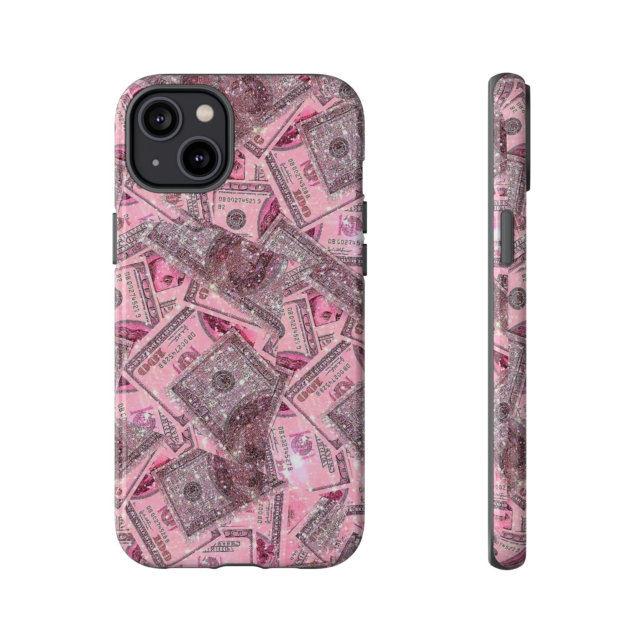 Pink Glitter Money Phone Case — Cash Pattern Protective Tough Case