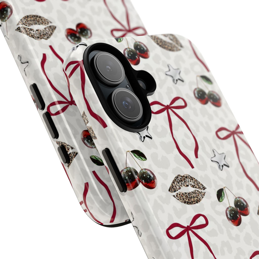 Cherry Bow Phone Case — Retro Cherry & Lips Pattern iPhone Cover