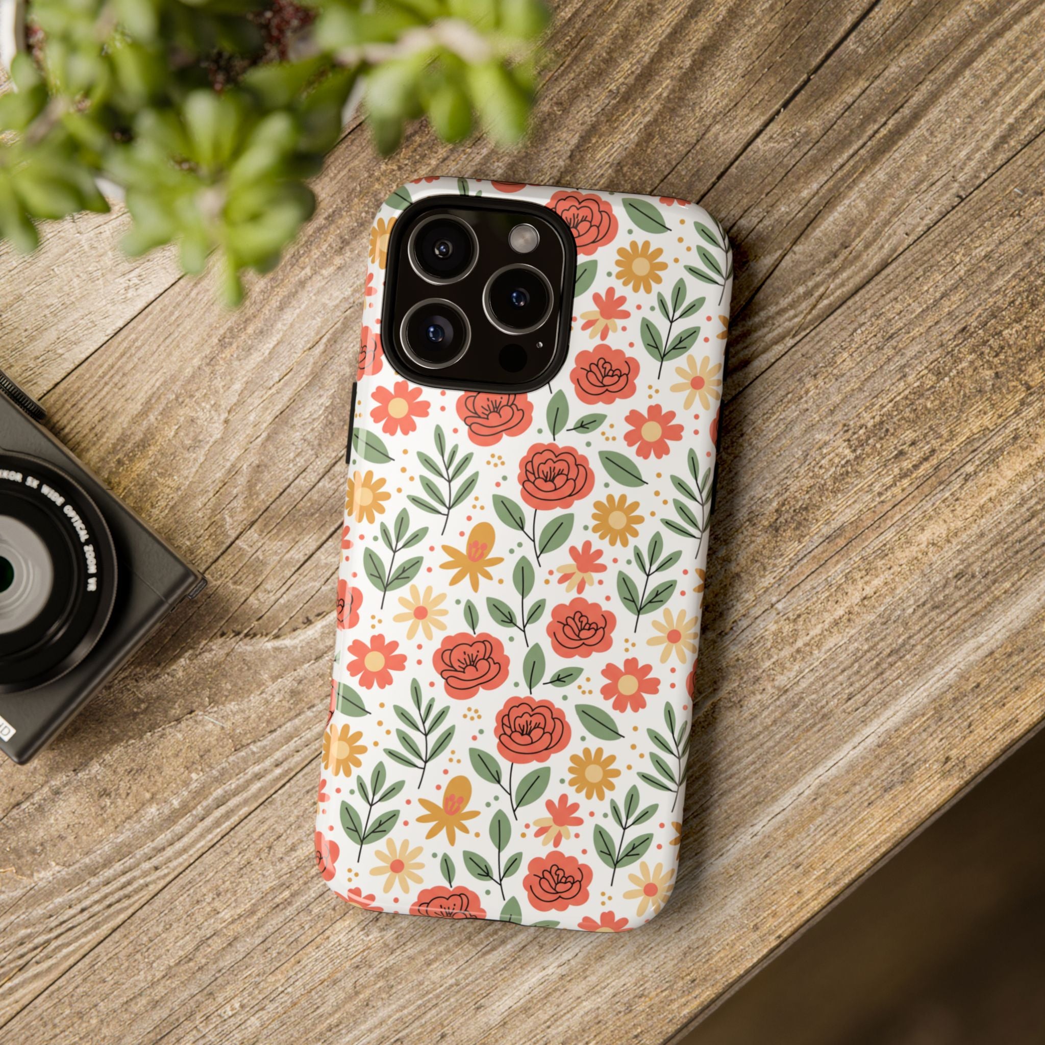 Floral Rose Pattern Tough Phone Case — Durable Garden-Inspired Protection