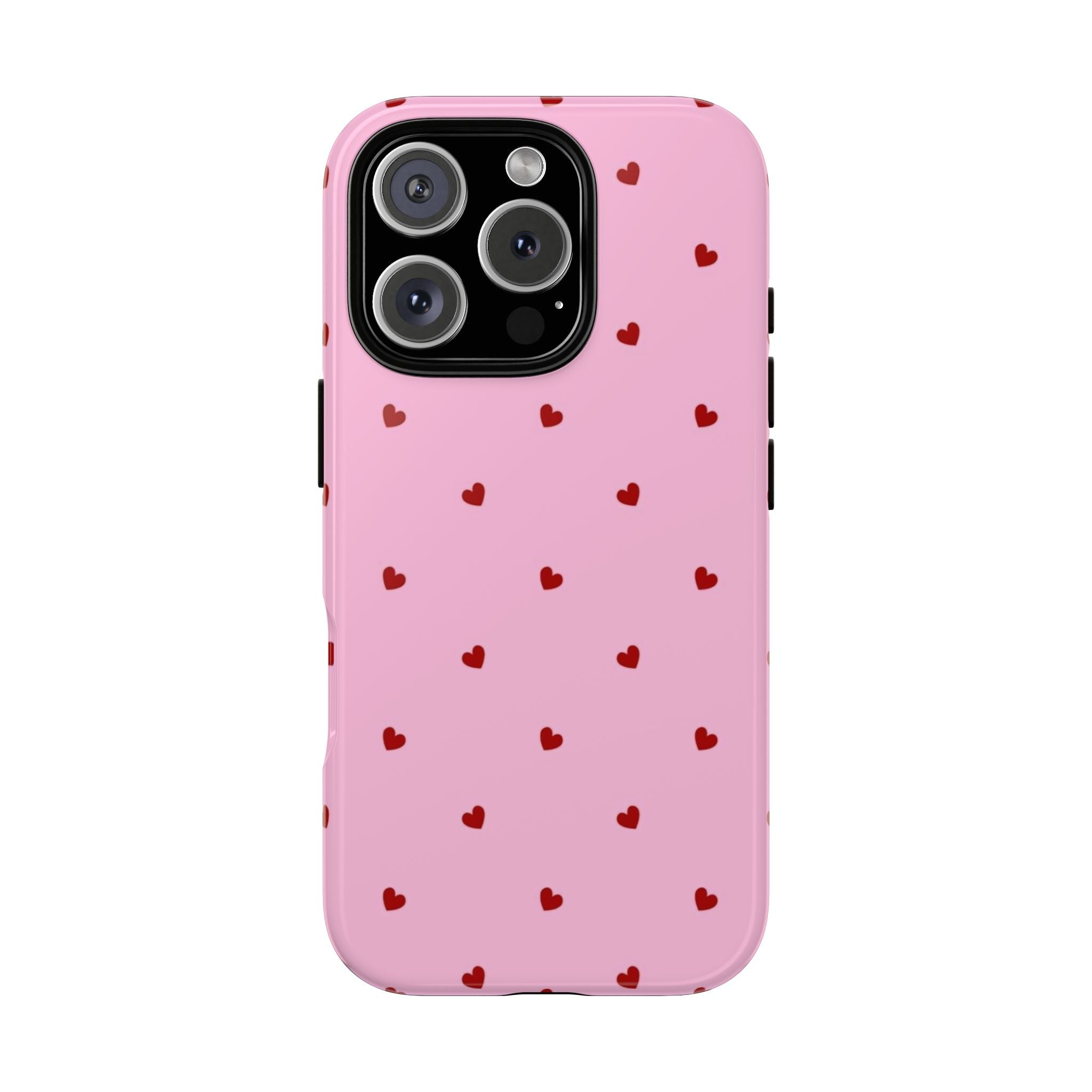 Pink Heart Pattern Tough Phone Case — Cute Red Hearts Protective Phone Cover (Valentine’s Day Gift)