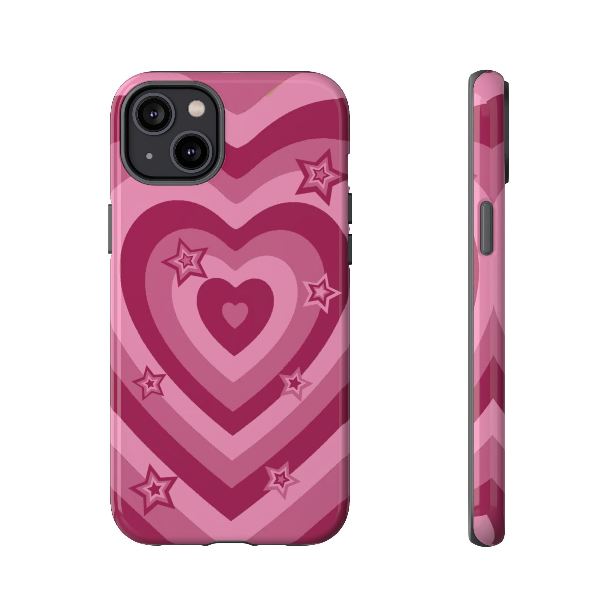 Pink Retro Heart Tough Phone Case – Star Accent Protective Cover