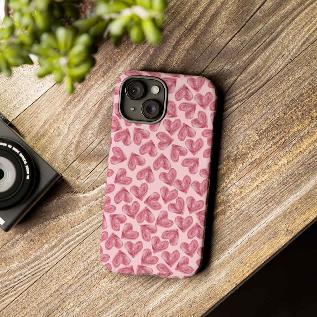 Pink Watercolor Heart Phone Case — Tough Protective iPhone Cover
