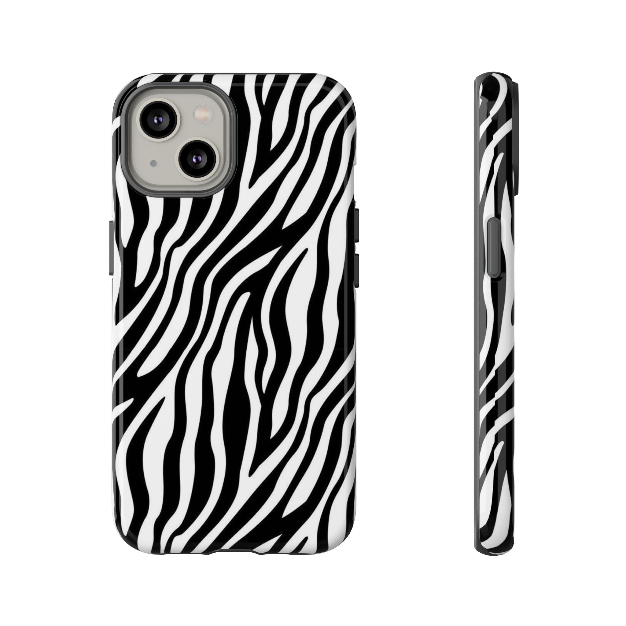 Zebra Print Tough Phone Case — Black & White Animal Stripe Protective Cover
