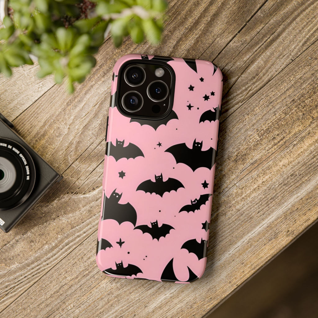 Pink Bat Pattern Tough Phone Case — Cute Halloween Bat Wings Design