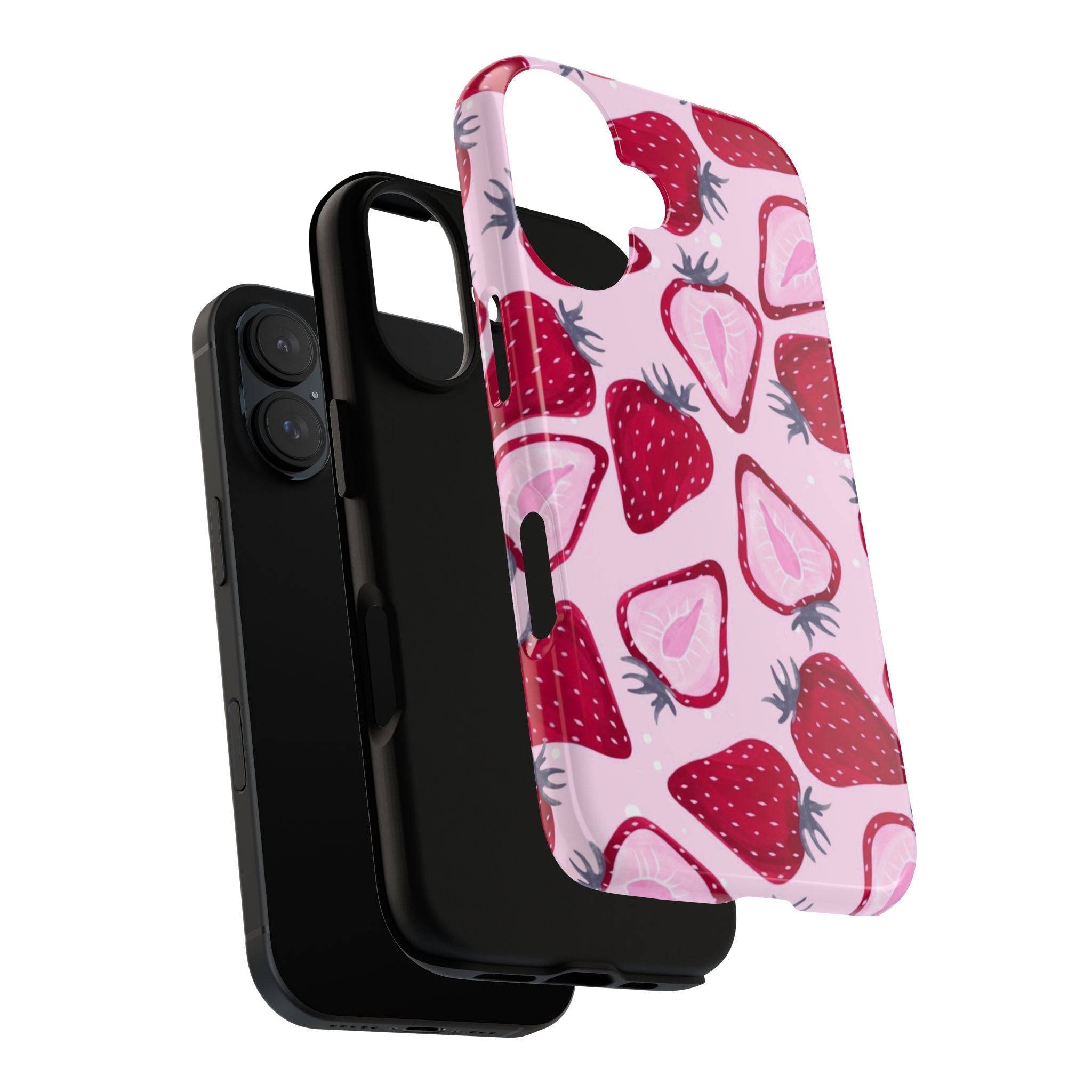 Strawberry Pattern Tough Phone Case — Pink Fruit Protective Cover