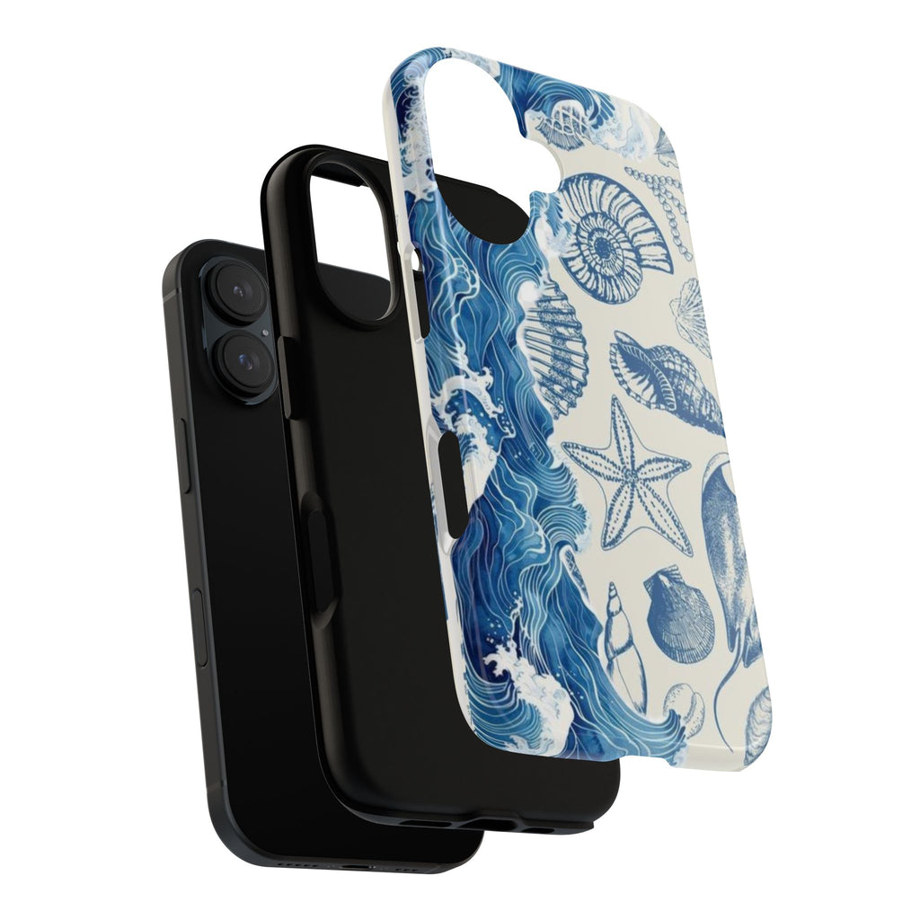 Ocean Shells Tough Phone Case — Blue Nautical Seashell iPhone Cover