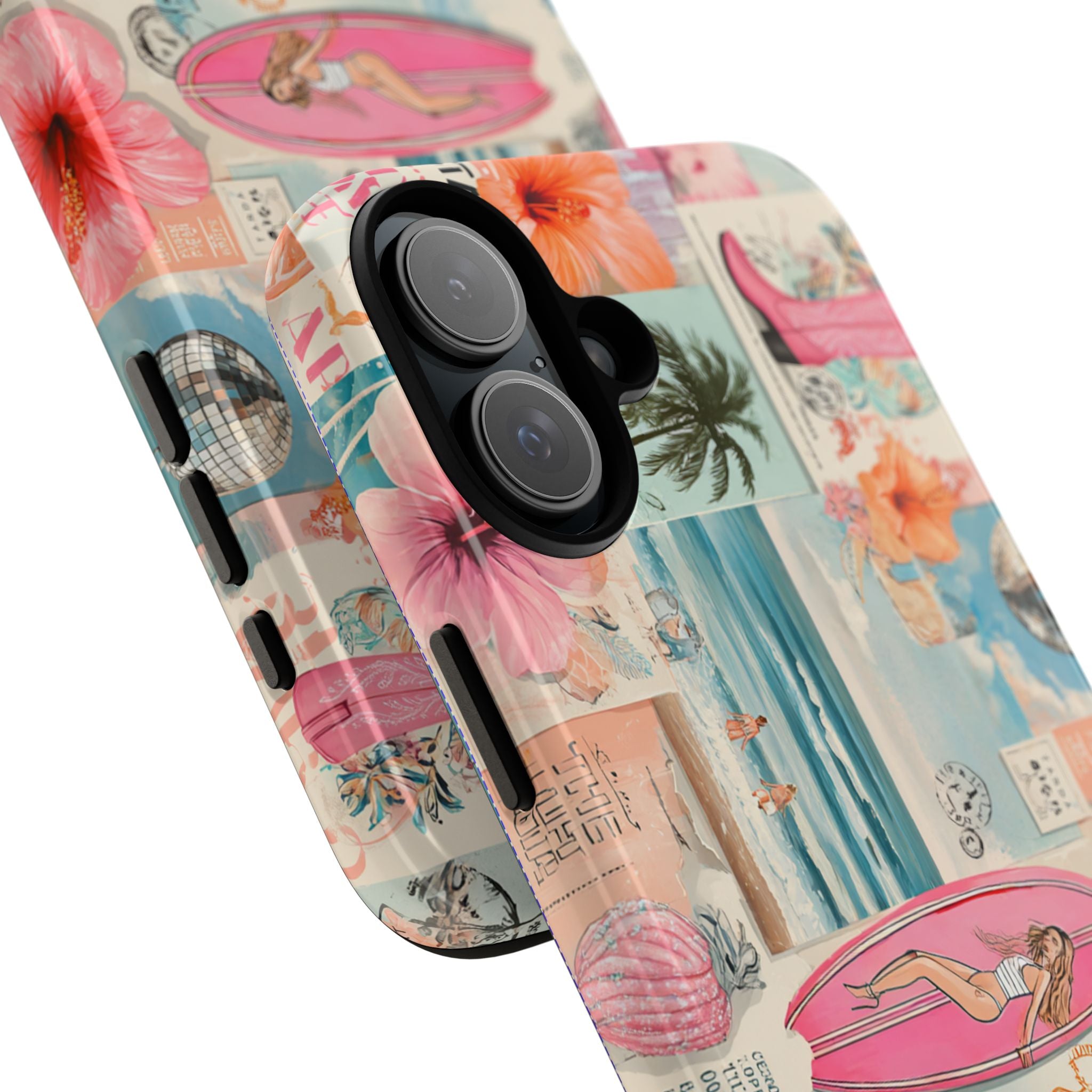 Tropical Surf Collage Phone Case — Vintage Hawaiian Floral & Surfboard Design