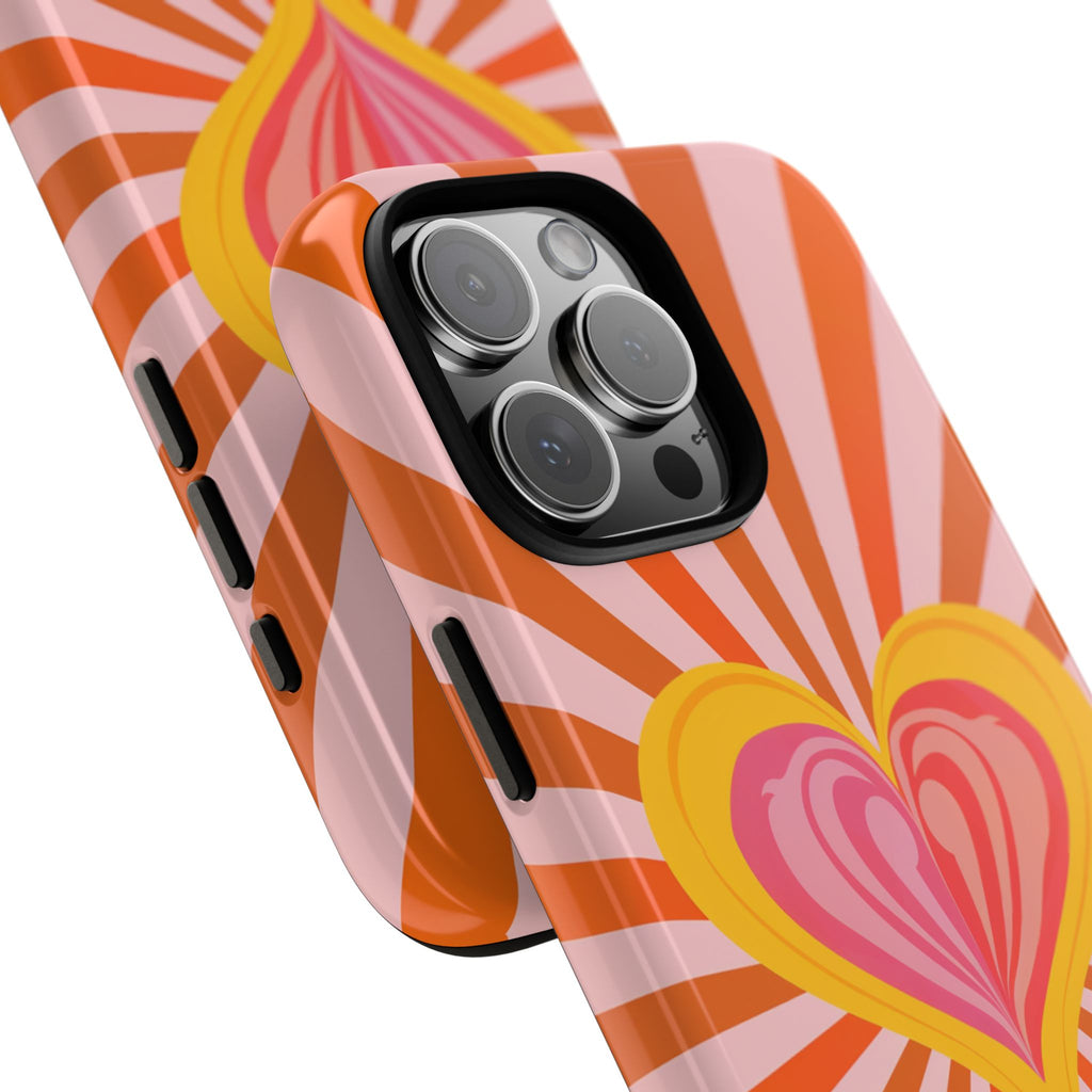 Retro Heart Phone Case — Vibrant Orange Sunburst Tough Case
