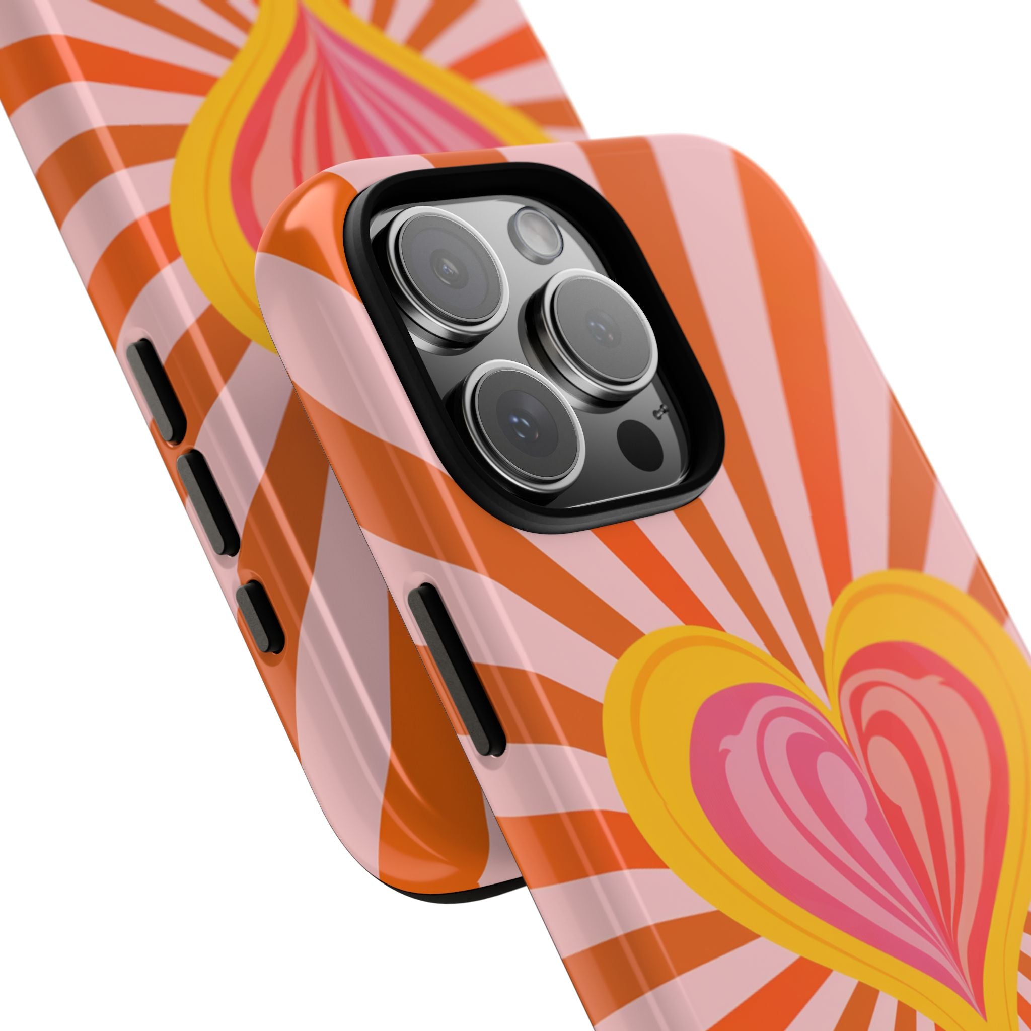 Retro Heart Phone Case — Vibrant Orange Sunburst Tough Case