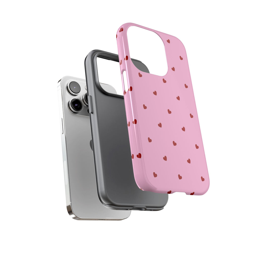 Pink Heart Pattern Tough Phone Case — Cute Red Hearts Protective Phone Cover (Valentine’s Day Gift)