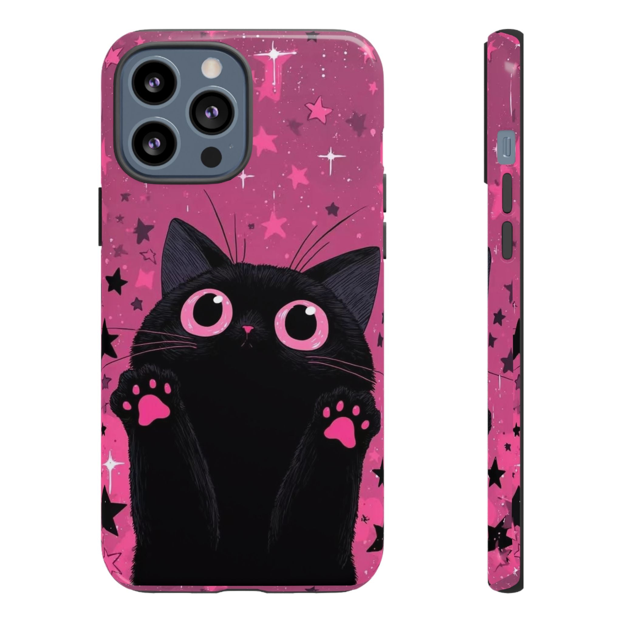 Cat Paw Pink Galaxy Phone Case — Cute Black Kitten iPhone Cover
