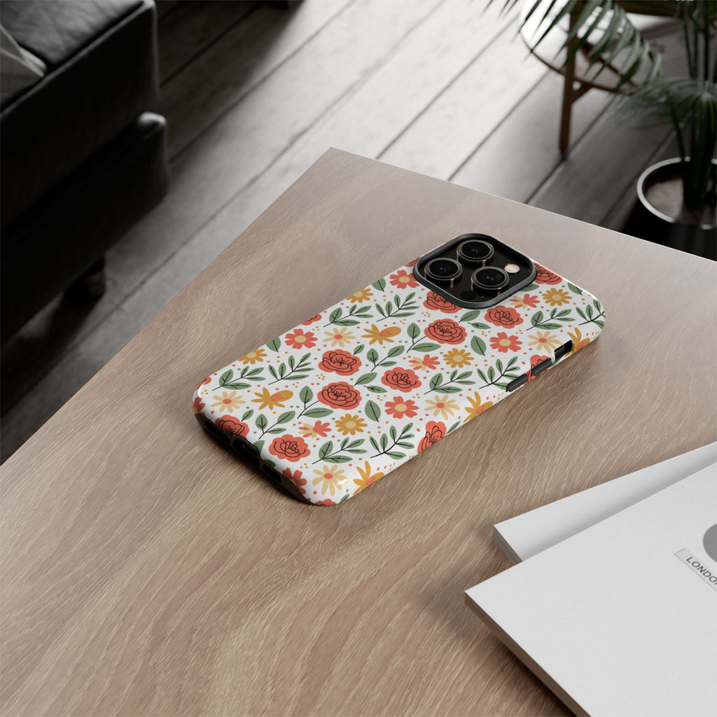 Floral Rose Pattern Tough Phone Case — Durable Garden-Inspired Protection