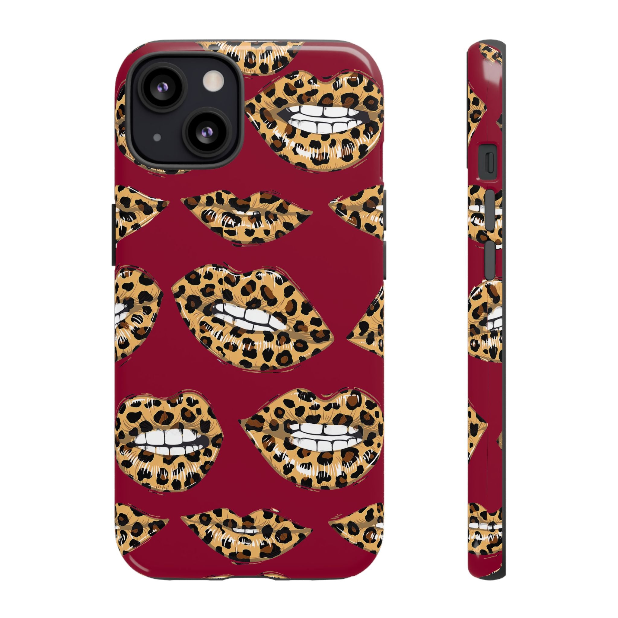 Phone Case — Leopard Lips Pattern on Burgundy