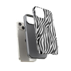 Zebra Print Tough Phone Case — Black & White Animal Stripe Protective Cover