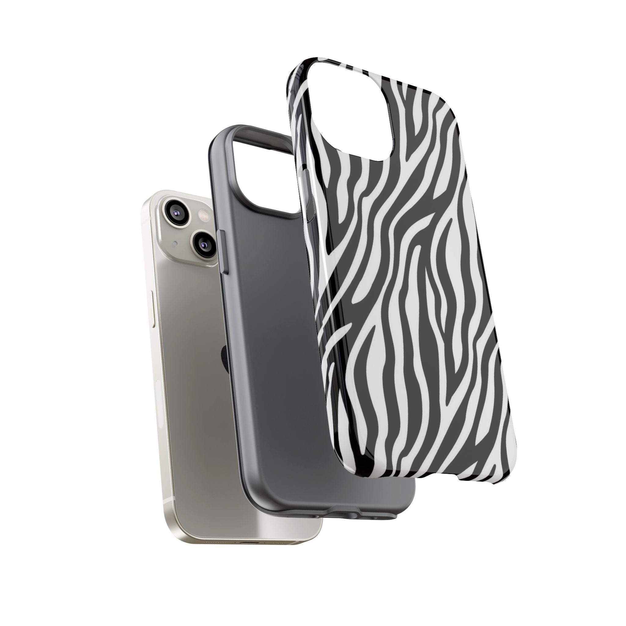 Zebra Print Tough Phone Case — Black & White Animal Stripe Protective Cover