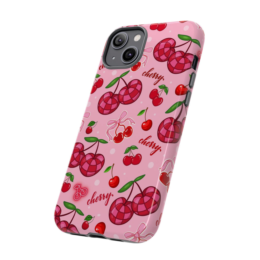 Cherry Pattern Tough Phone Case — Pink Cute Fruit iPhone Case with "cherry"