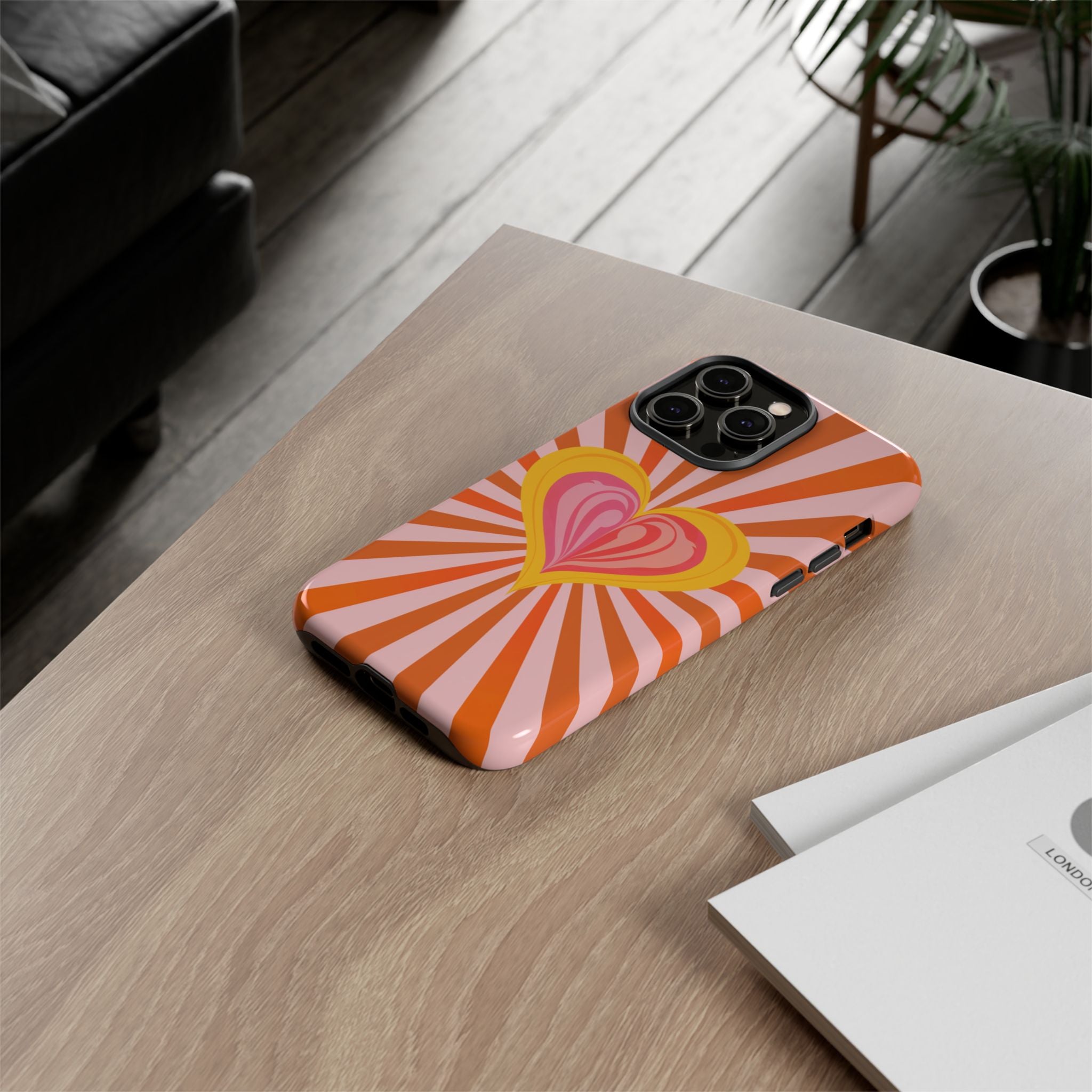 Retro Heart Phone Case — Vibrant Orange Sunburst Tough Case