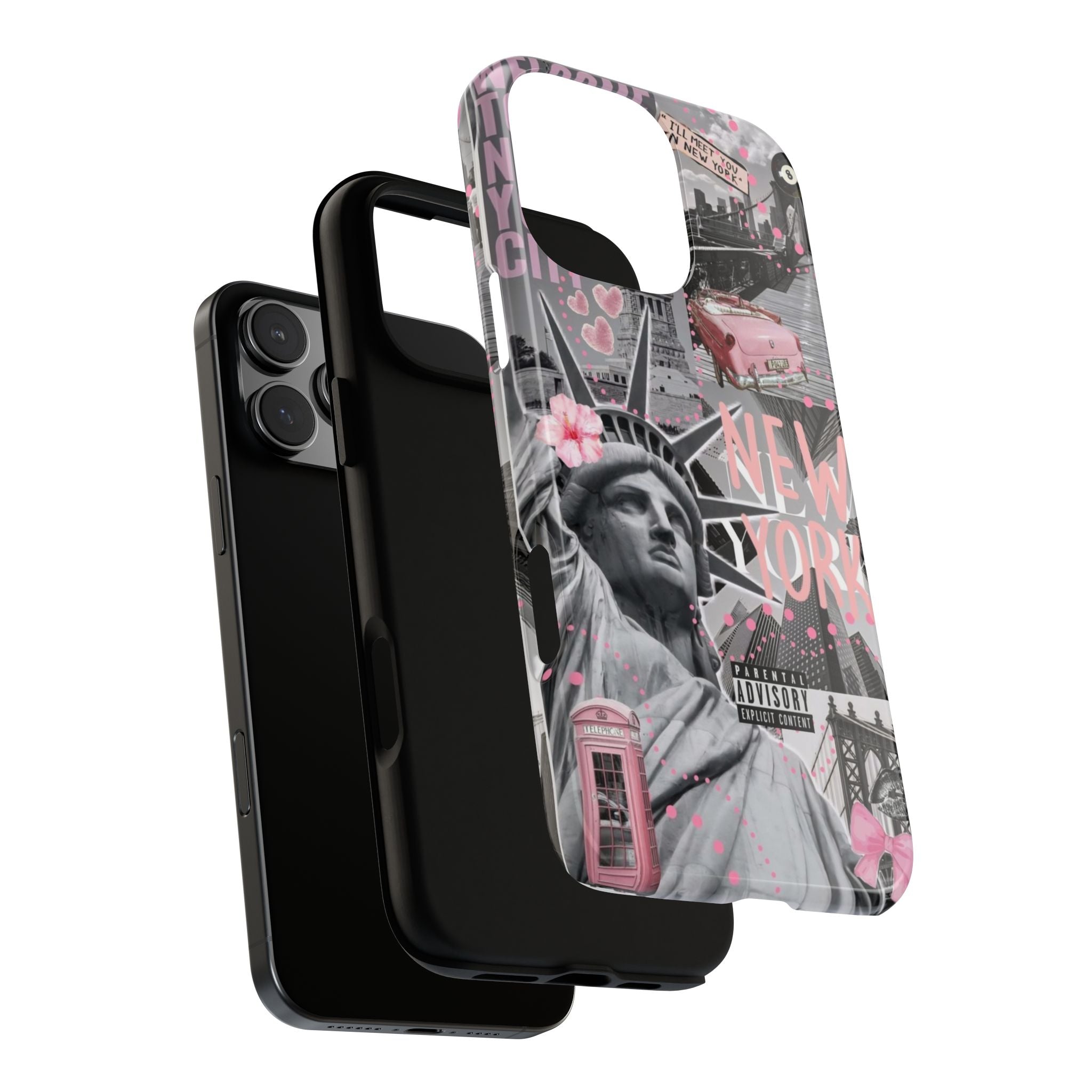 New York Collage Phone Case — Pink Retro Statue of Liberty Design