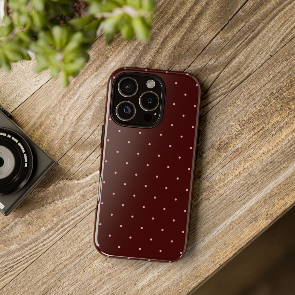 Maroon Polka Dot Tough Phone Case — Slim Protective iPhone Cover