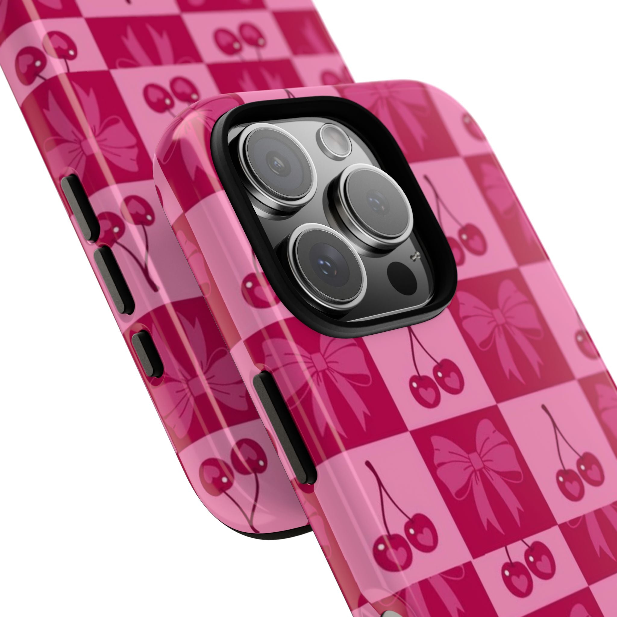Cherry Checker Tough Phone Case — Pink Retro Bow Pattern