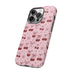 Cherry Pattern Phone Case — Cute Pink Cherries with Bows Durable Tough Case