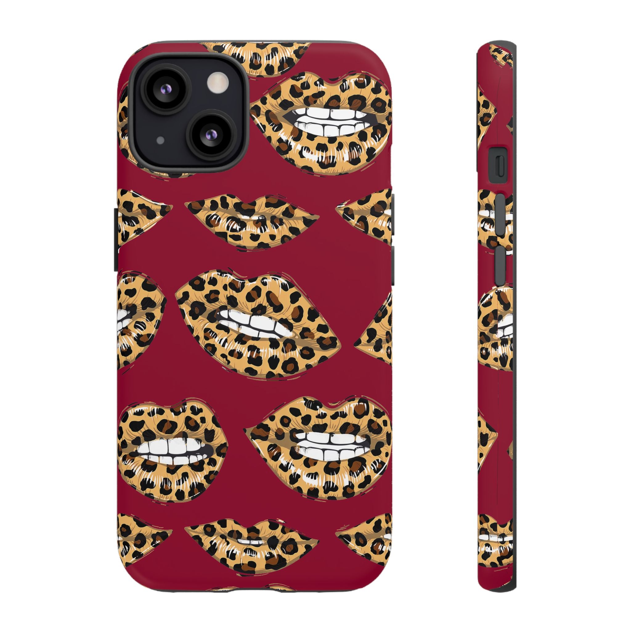 Phone Case — Leopard Lips Pattern on Burgundy