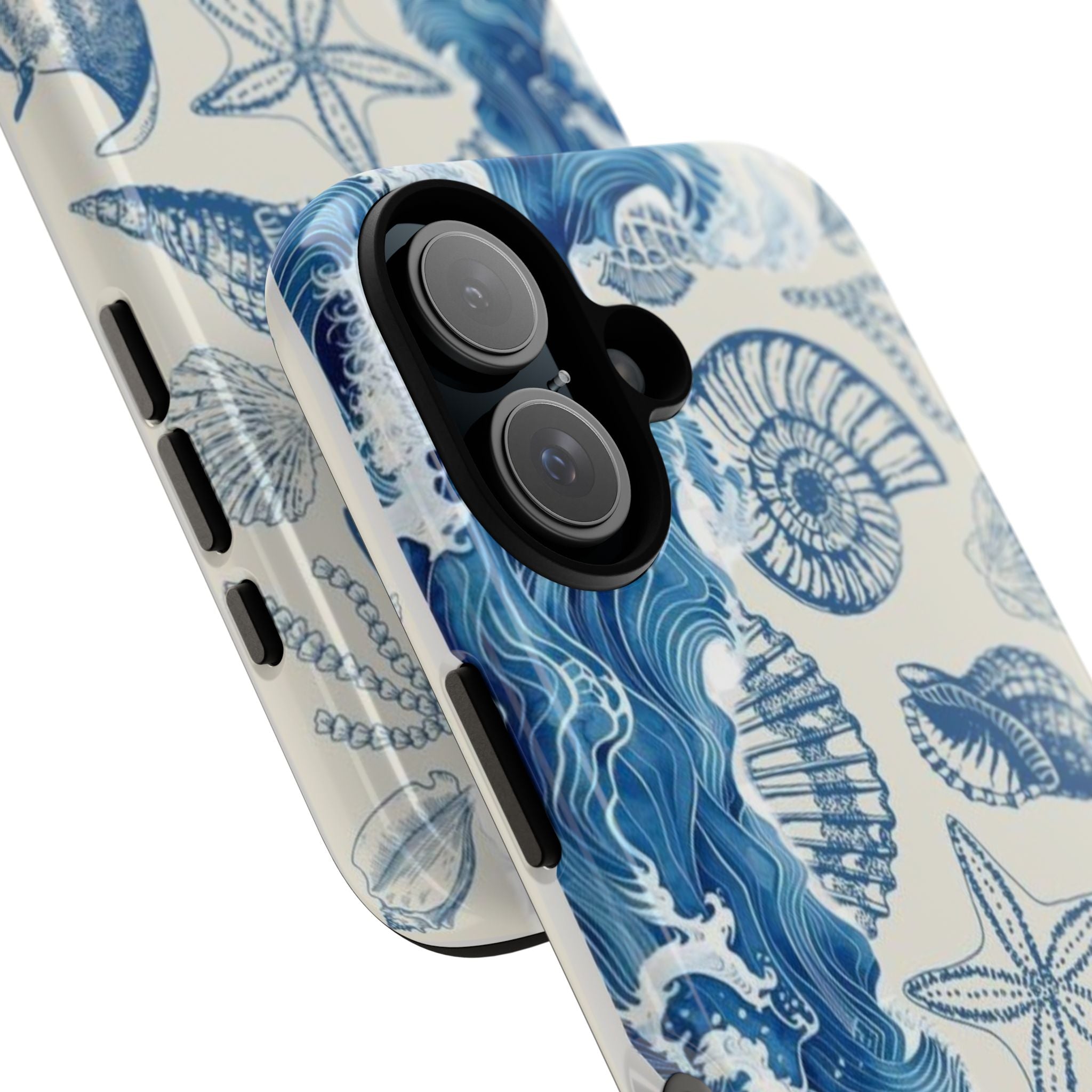 Ocean Shells Tough Phone Case — Blue Nautical Seashell iPhone Cover
