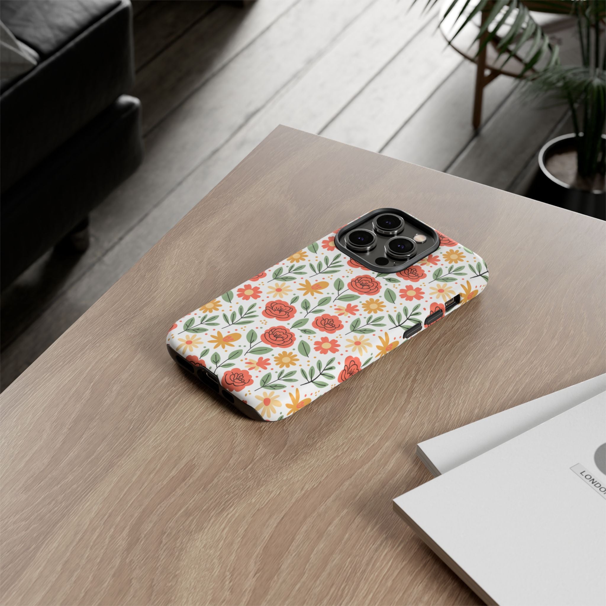 Floral Rose Pattern Tough Phone Case — Durable Garden-Inspired Protection