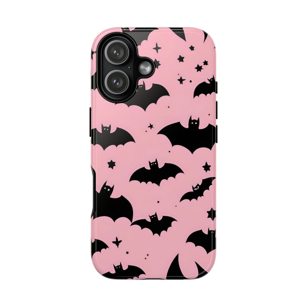 Pink Bat Pattern Tough Phone Case — Cute Halloween Bat Wings Design