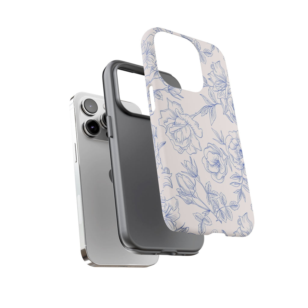 Phone Case — Blue Floral Sketch Tough Protective Case