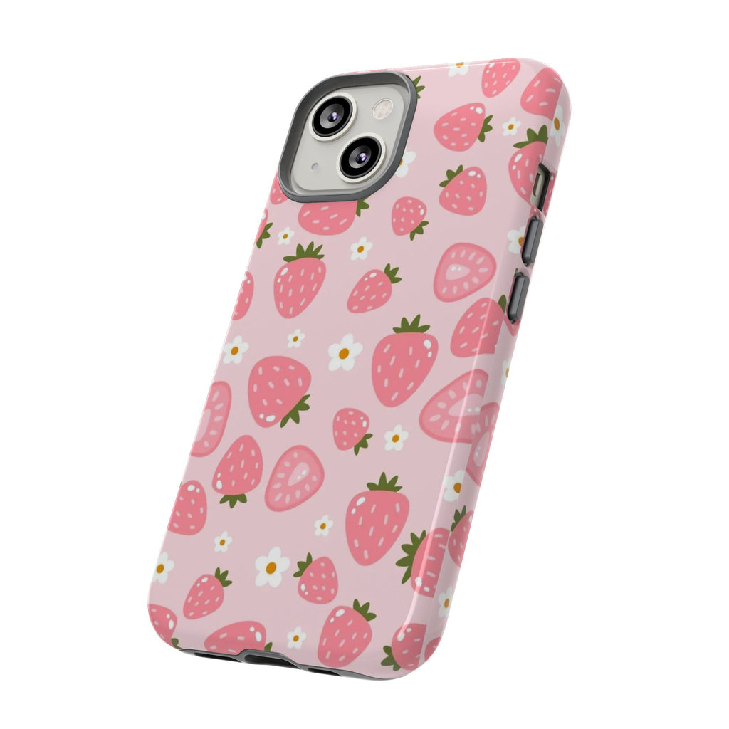 Strawberry Pattern Phone Case – Cute Pink Fruit Protective Tough Case