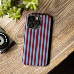 Striped Tough Phone Case — Blue & Burgundy Vertical Stripe Protective Cover