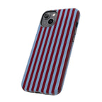 Striped Tough Phone Case — Blue & Burgundy Vertical Stripe Protective Cover