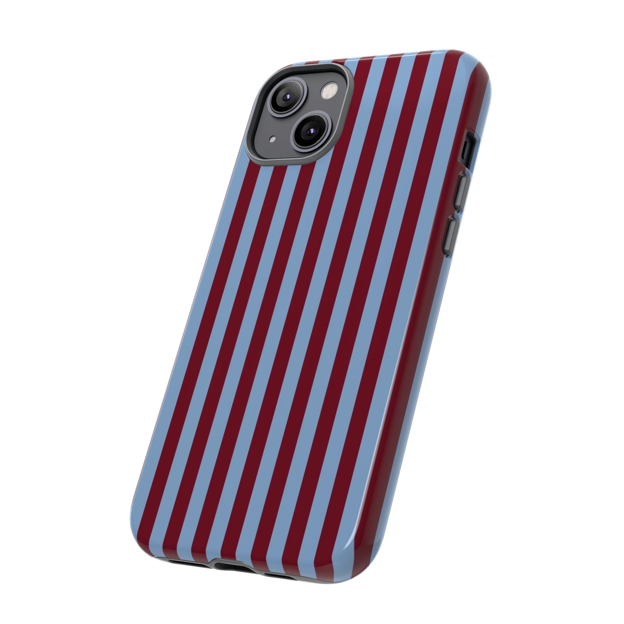 Striped Tough Phone Case — Blue & Burgundy Vertical Stripe Protective Cover