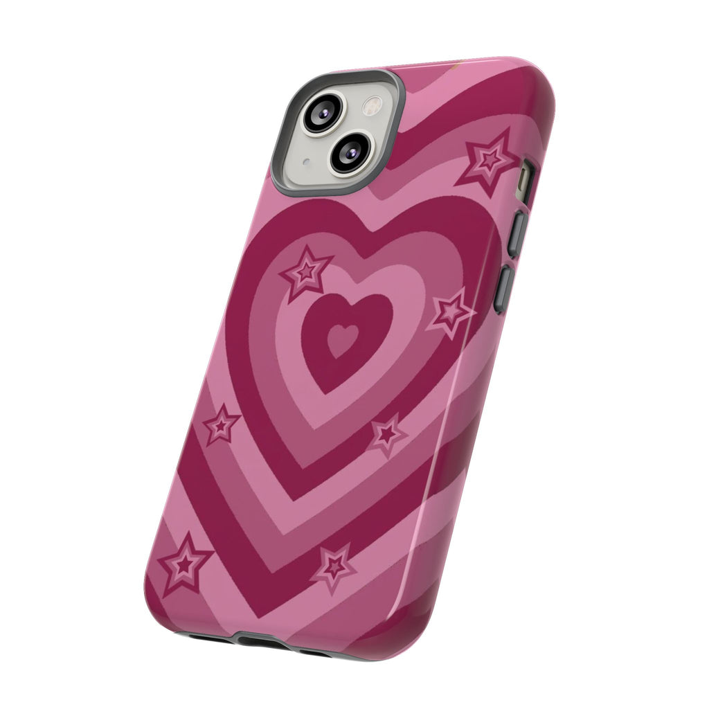 Pink Retro Heart Tough Phone Case – Star Accent Protective Cover