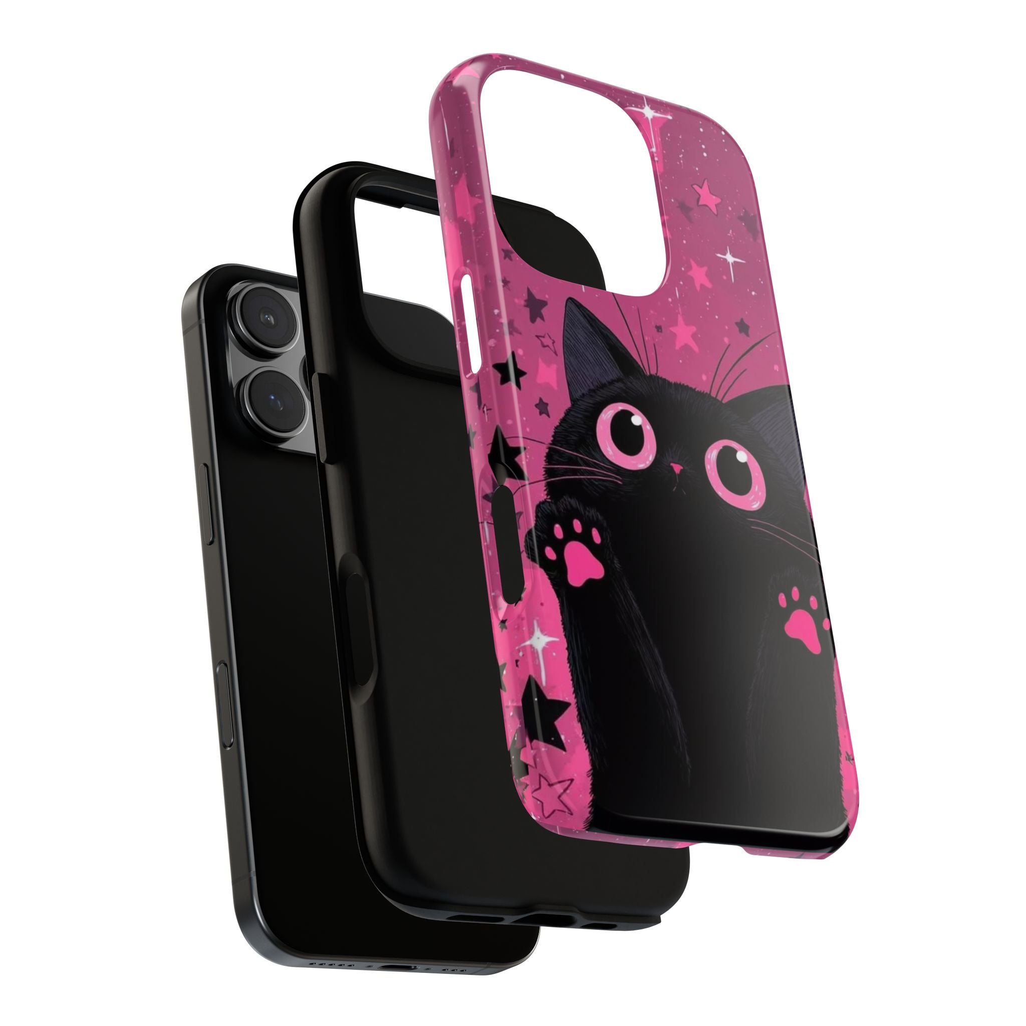 Cat Paw Pink Galaxy Phone Case — Cute Black Kitten iPhone Cover