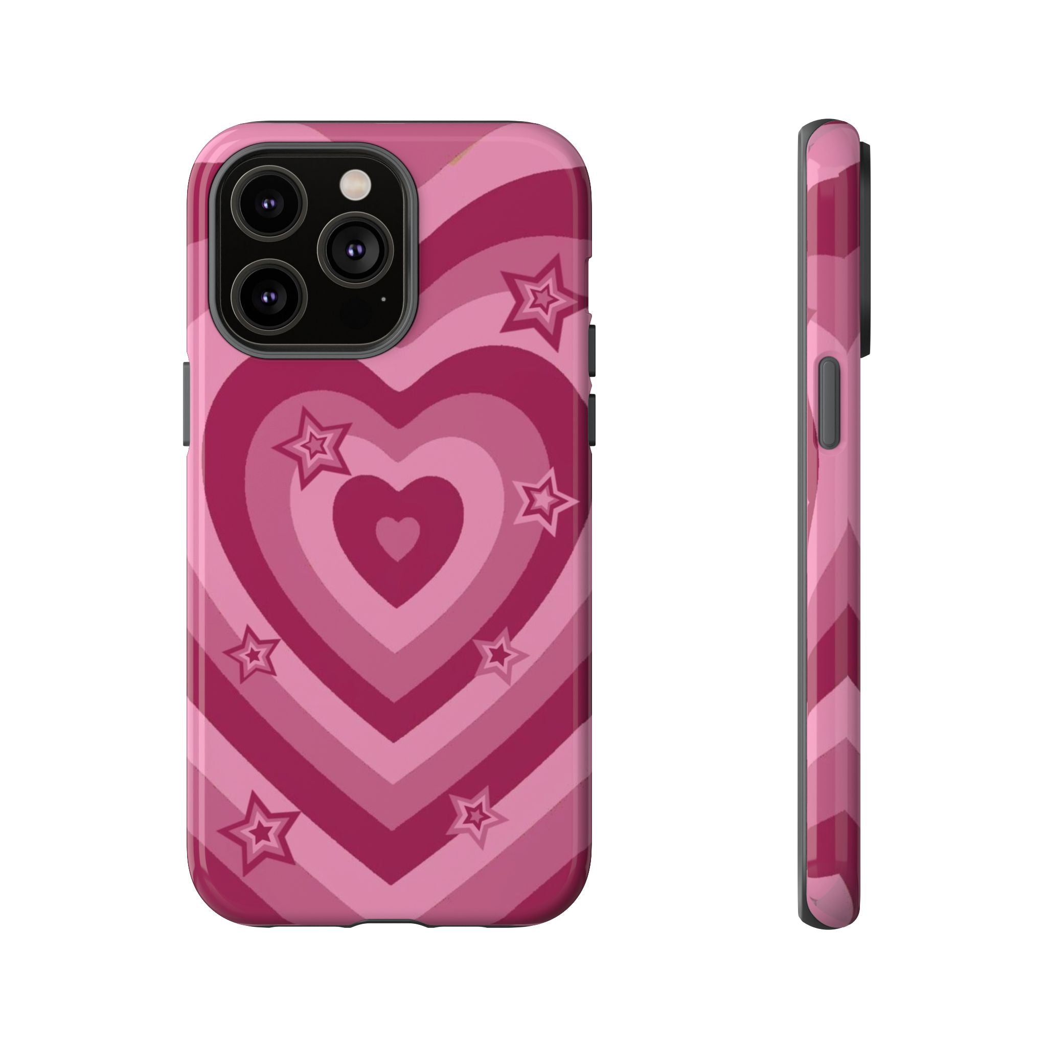 Pink Retro Heart Tough Phone Case – Star Accent Protective Cover