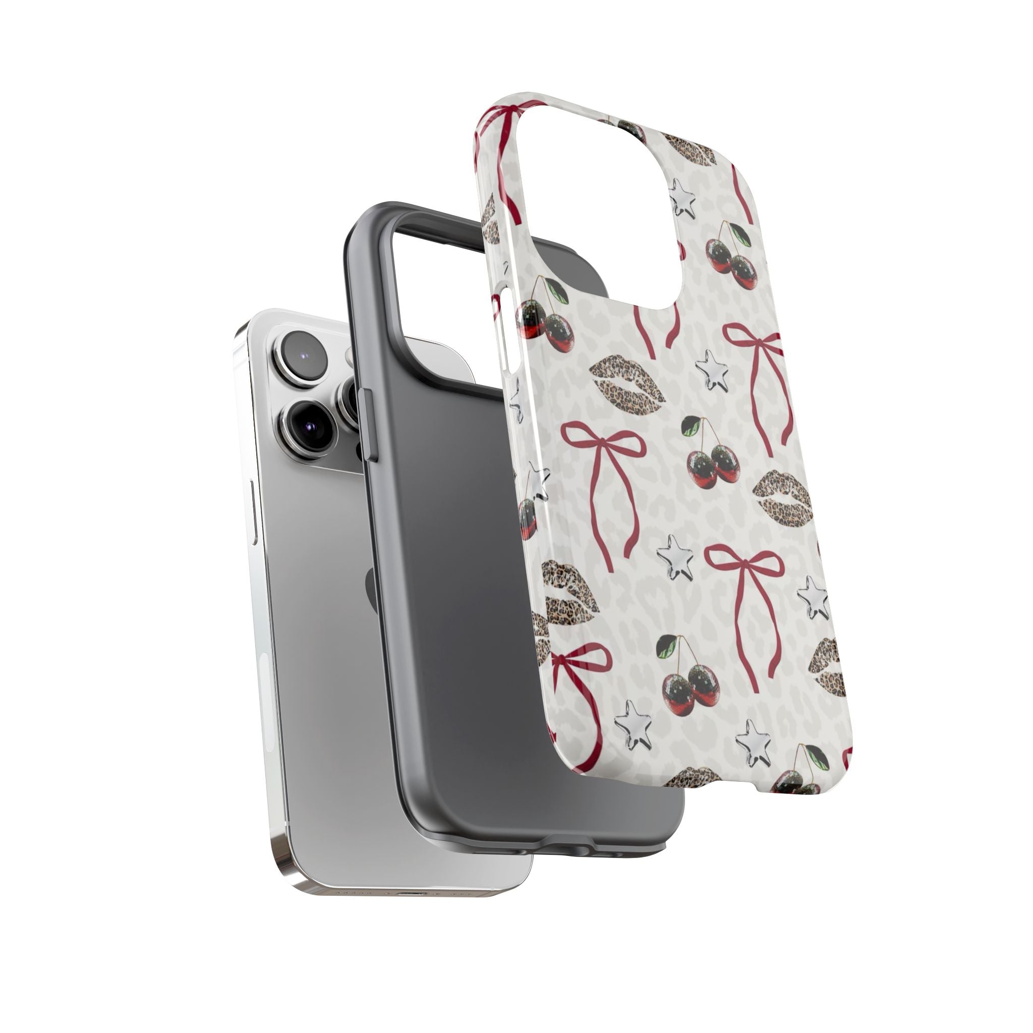 Cherry Bow Phone Case — Retro Cherry & Lips Pattern iPhone Cover
