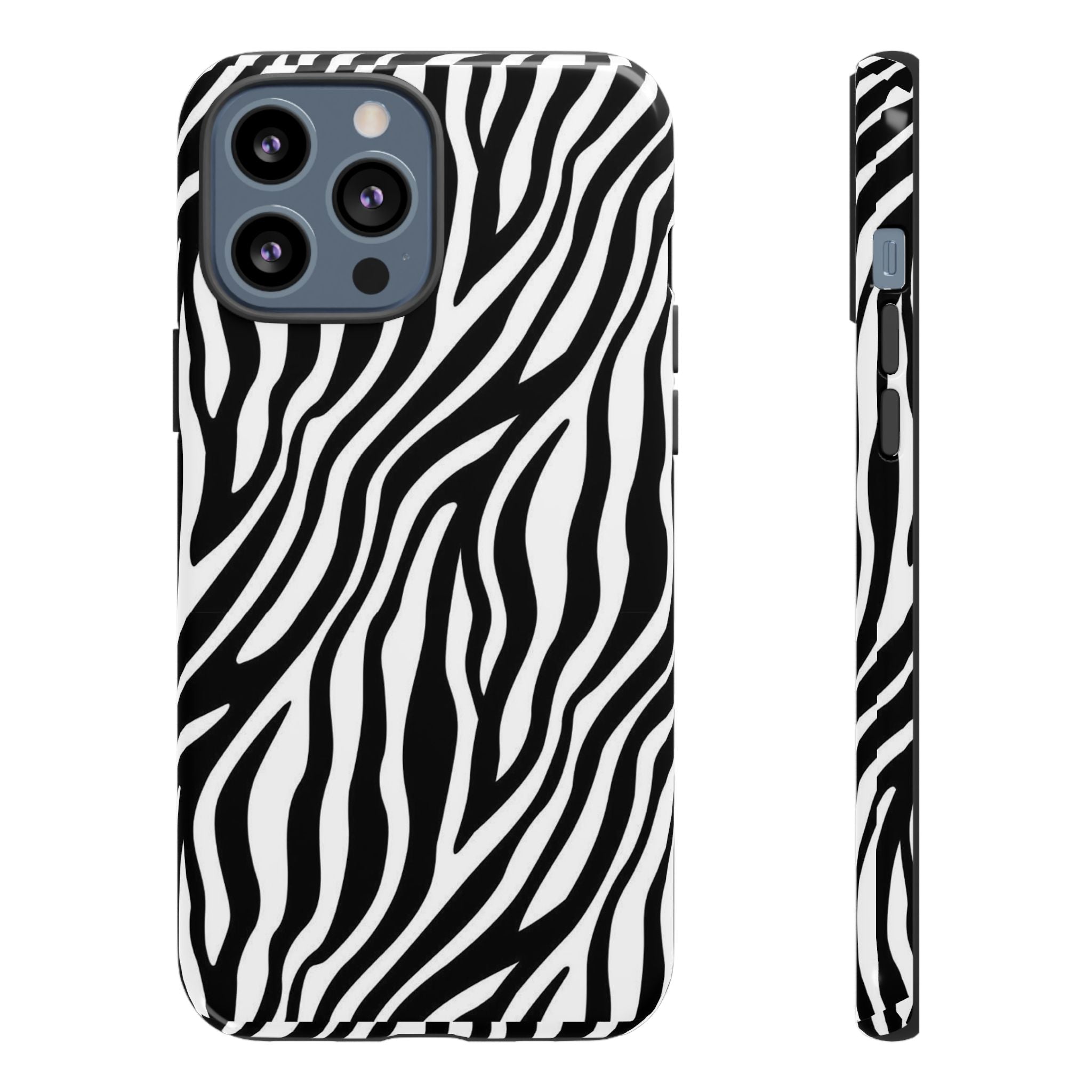 Zebra Print Tough Phone Case — Black & White Animal Stripe Protective Cover