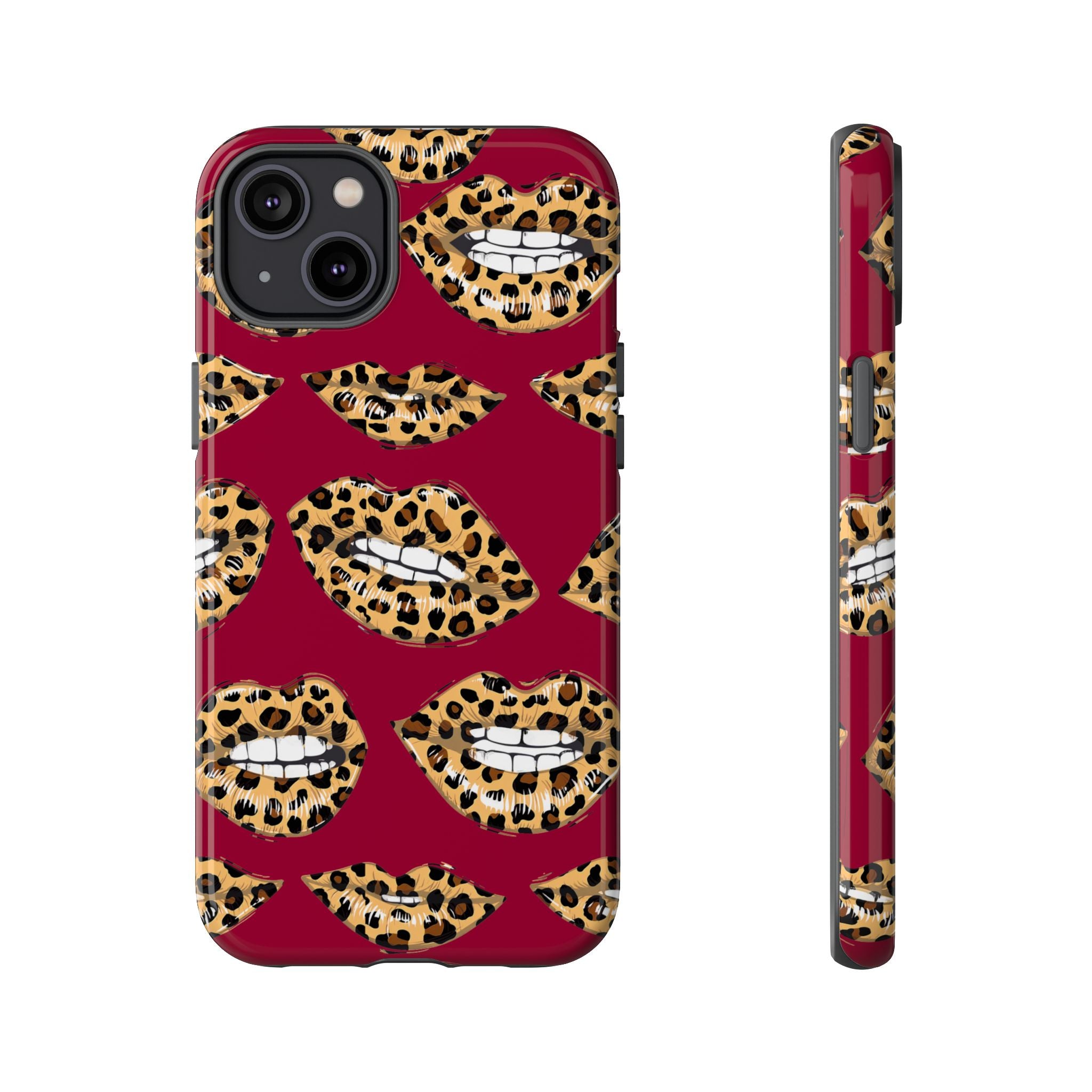 Phone Case — Leopard Lips Pattern on Burgundy