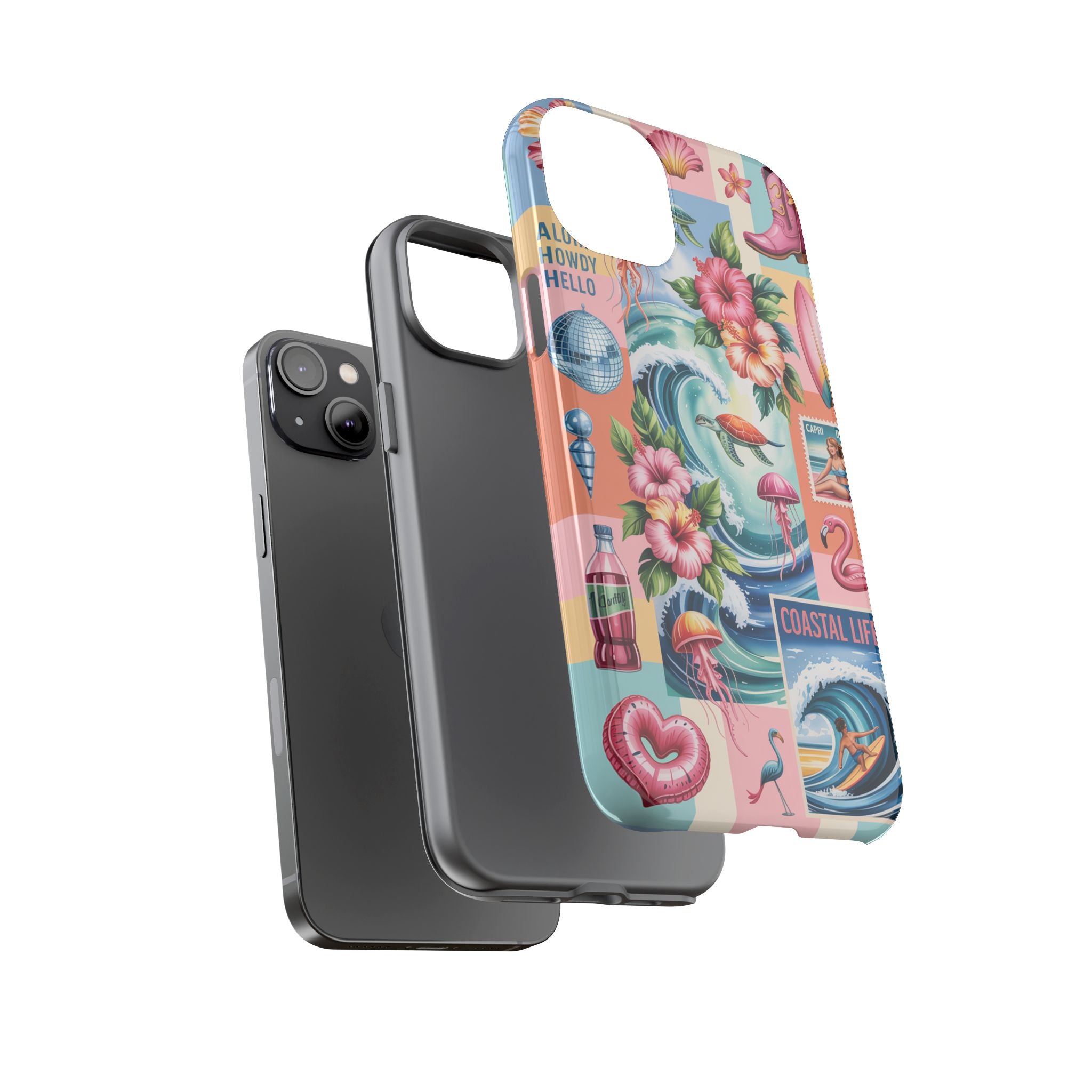 Coastal Collage Phone Case — Retro Beach Surf Floral Design