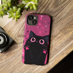 Cat Paw Pink Galaxy Phone Case — Cute Black Kitten iPhone Cover