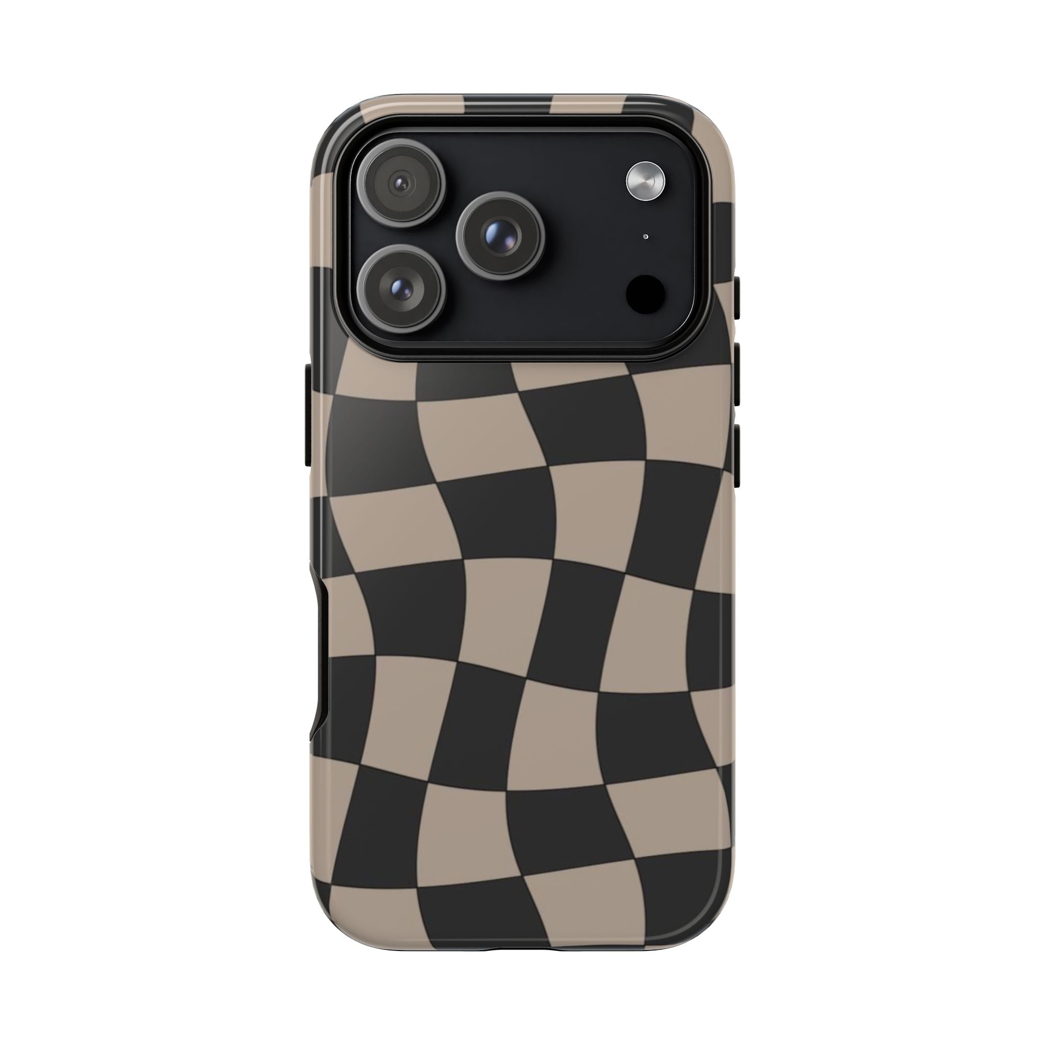 Wavy Checkerboard Phone Case — Retro Black & Beige Pattern, Durable Protective Cover
