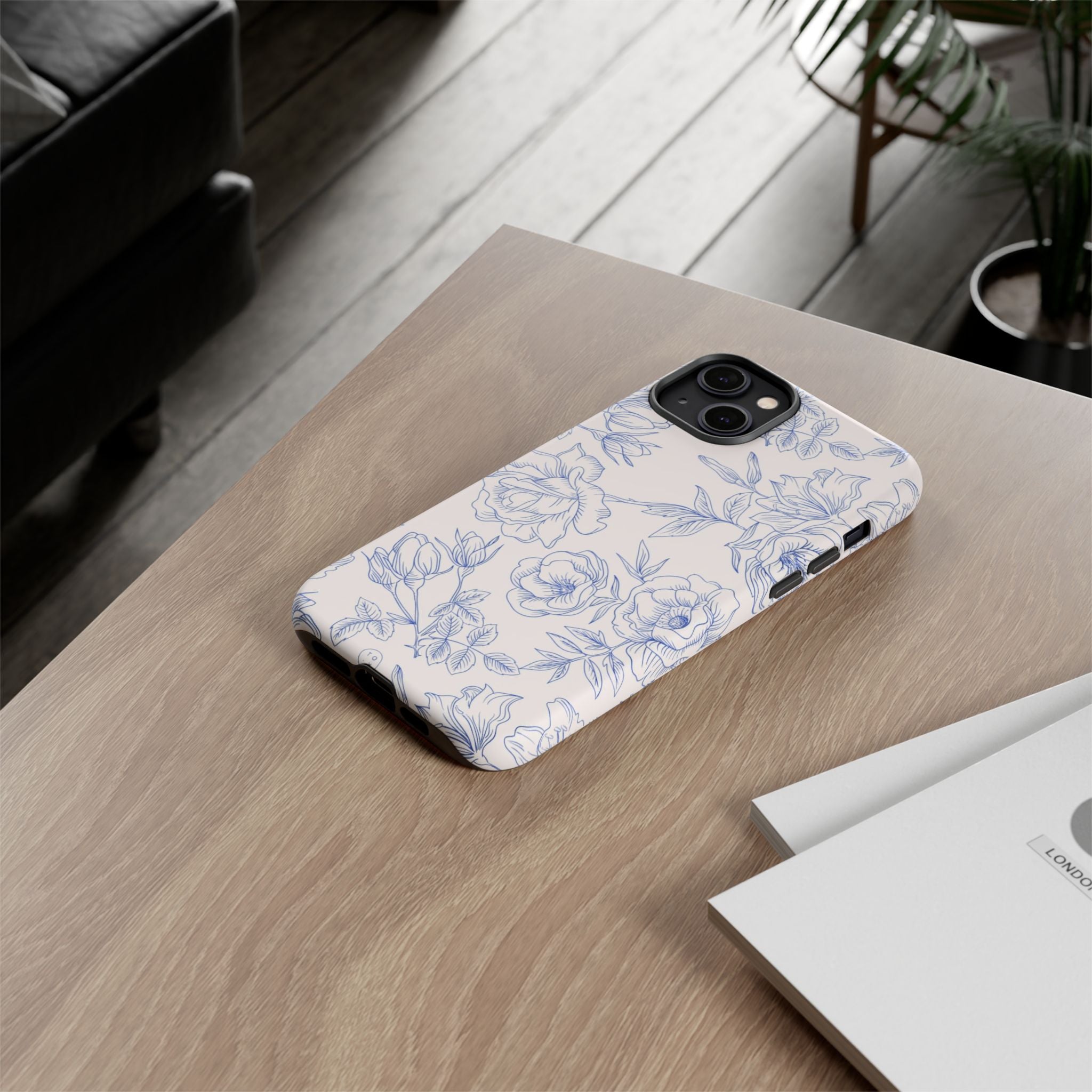 Phone Case — Blue Floral Sketch Tough Protective Case