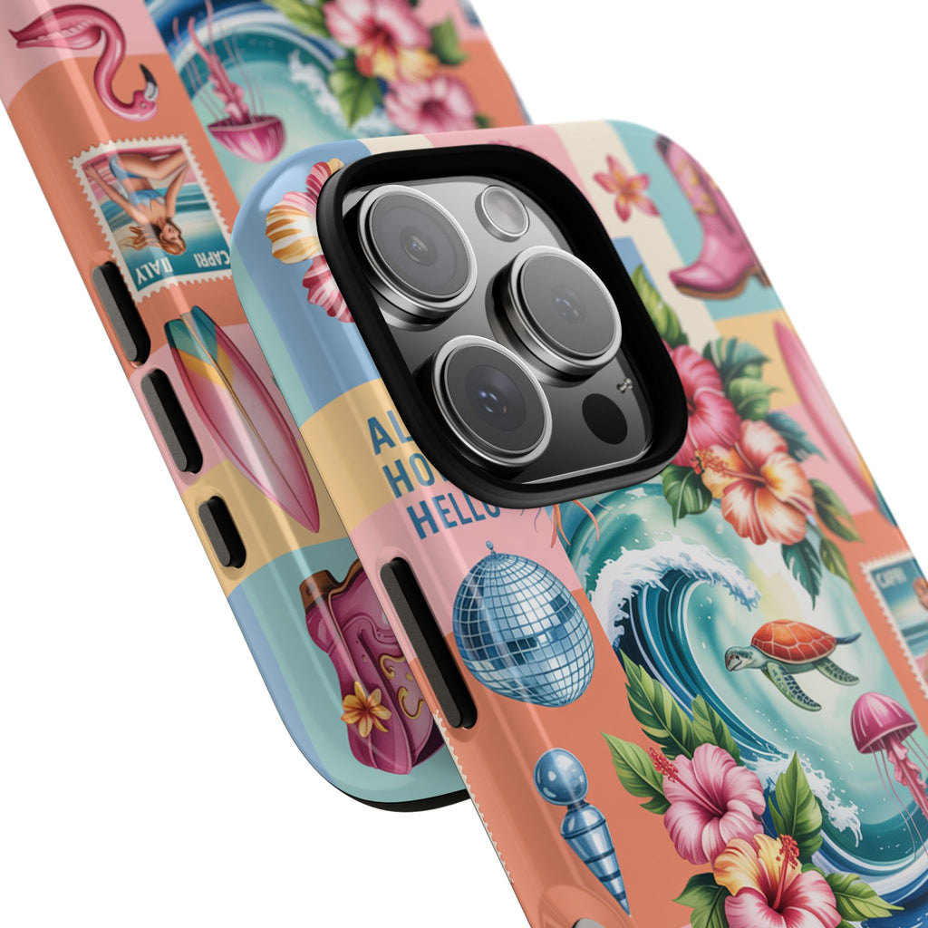 Coastal Collage Phone Case — Retro Beach Surf Floral Design